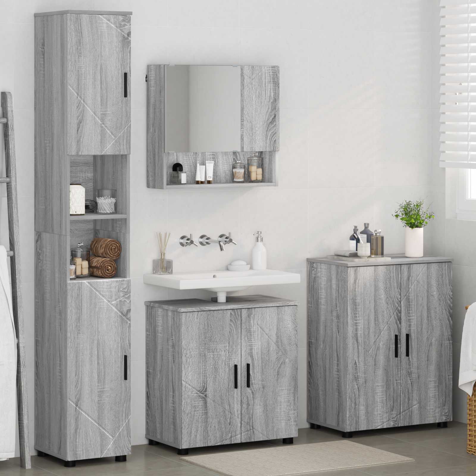 Badkamermeubelset 4 pcs Grijs Sonoma Bewerkt hout & Metaal