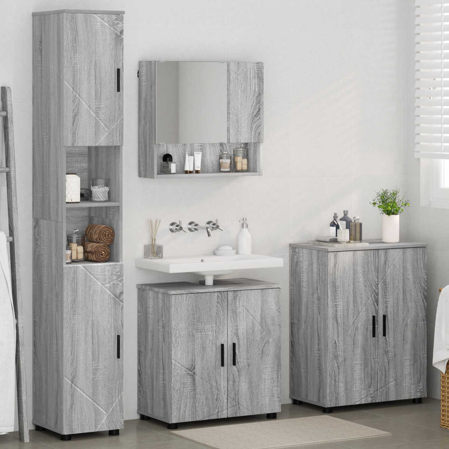 Badkamermeubelset 4 pcs Grijs Sonoma Bewerkt hout & Metaal