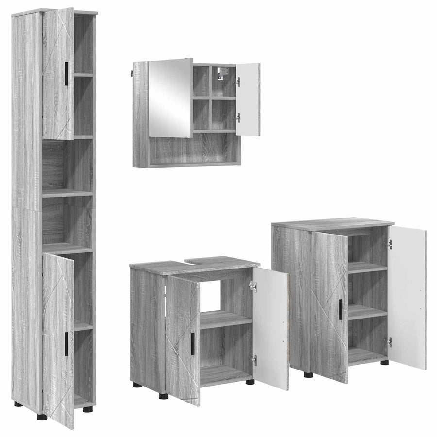 Badkamermeubelset 4 pcs Grijs Sonoma Bewerkt hout & Metaal