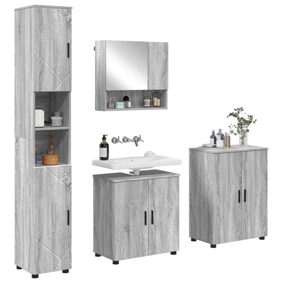 Badkamermeubelset 4 pcs Grijs Sonoma Bewerkt hout & Metaal