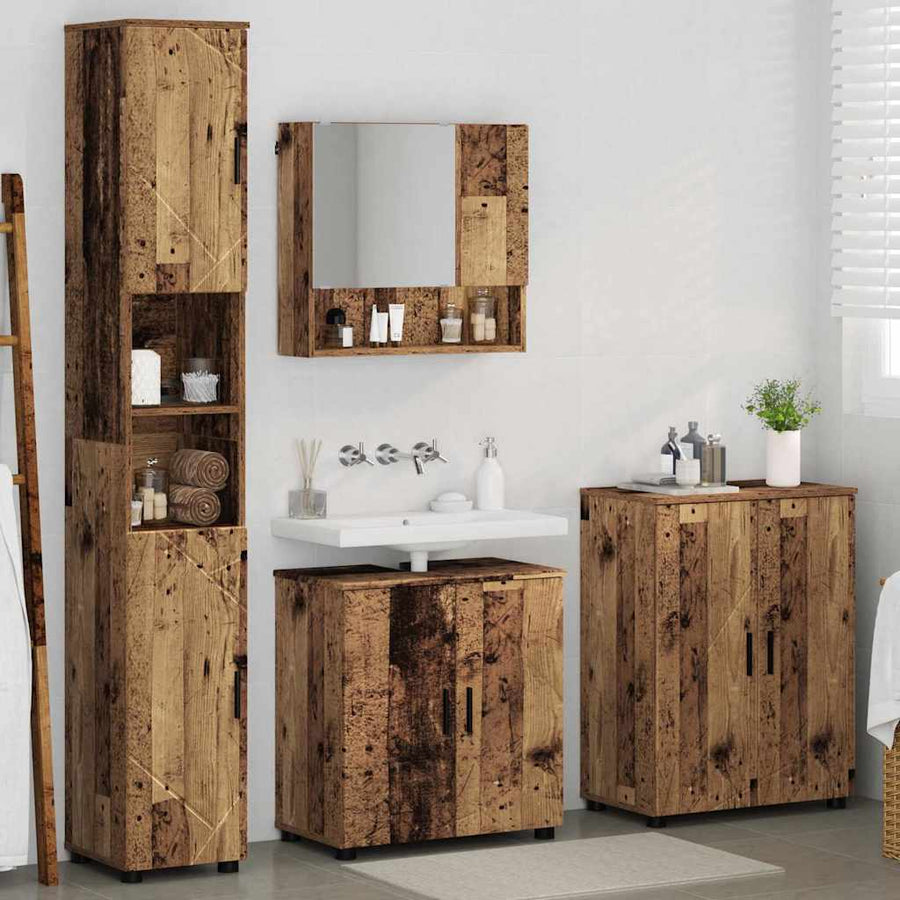 Badkamermeubelset 4 pcs Oud Hout Bewerkt hout & Metaal