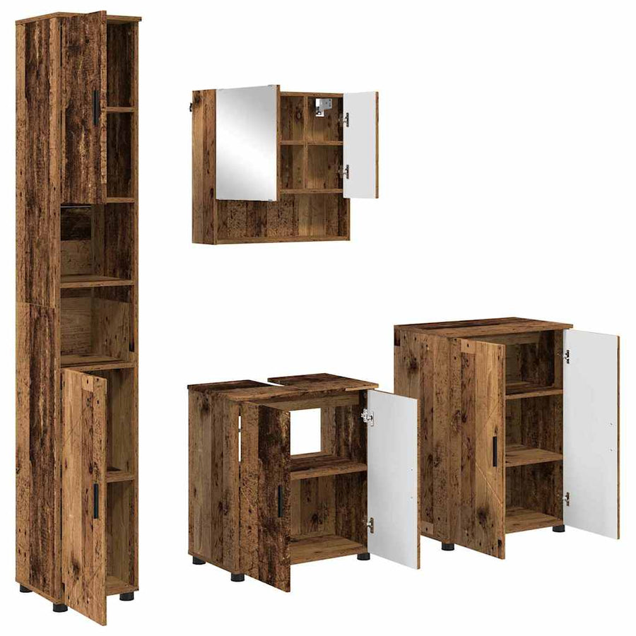 Badkamermeubelset 4 pcs Oud Hout Bewerkt hout & Metaal