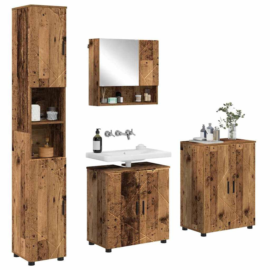 Badkamermeubelset 4 pcs Oud Hout Bewerkt hout & Metaal