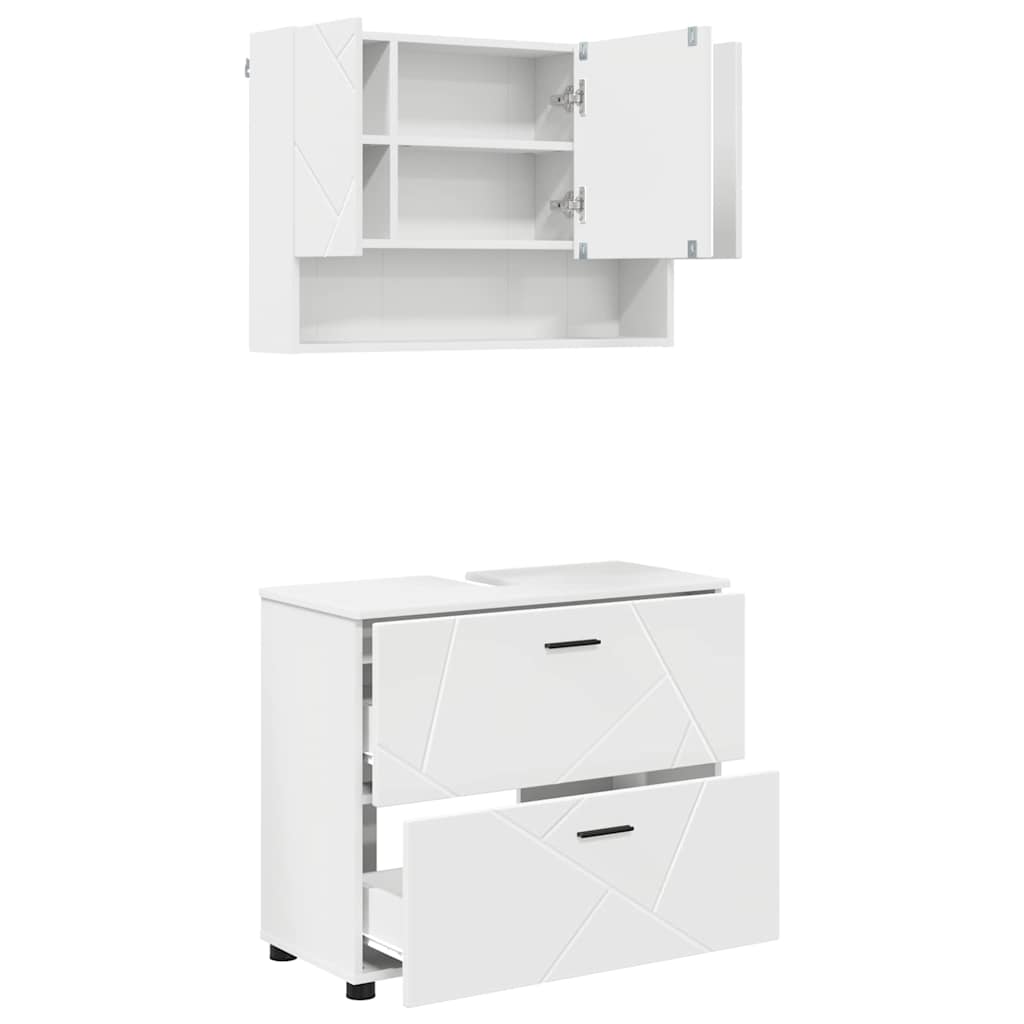 Badkamermeubelset 2 pcs Wit 76,5 x 35 x 64 cm Bewerkt hout