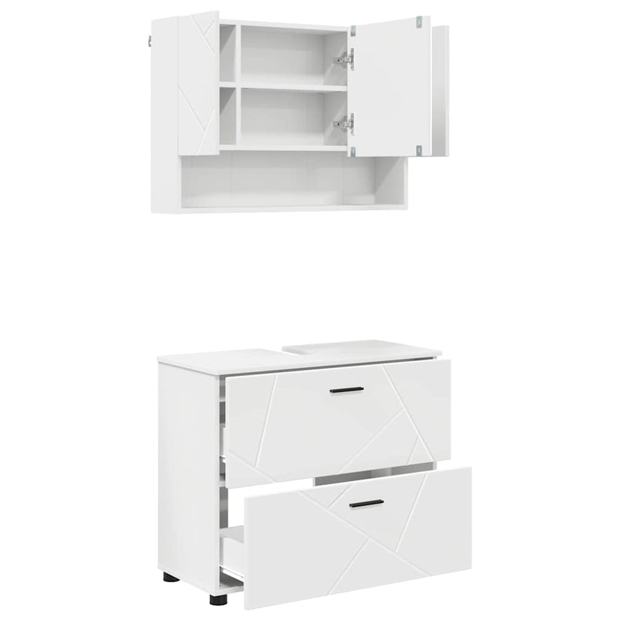 Badkamermeubelset 2 pcs Wit 76,5 x 35 x 64 cm Bewerkt hout