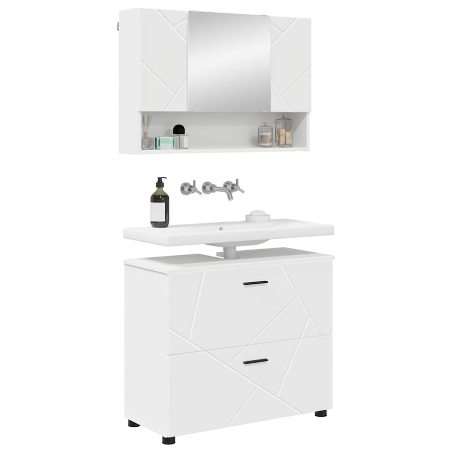 Badkamermeubelset 2 pcs Wit 76,5 x 35 x 64 cm Bewerkt hout