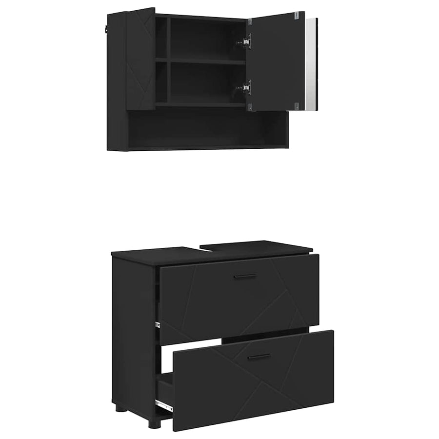 Badkamermeubelset met lade 2 pcs Zwart Geperst Hout en Metaal