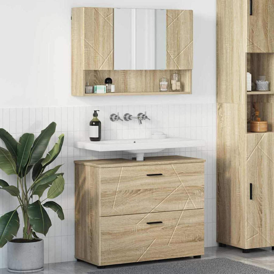 Badkamermeubelset 2 pcs Sonoma Eiken Geperst Hout en Metaal