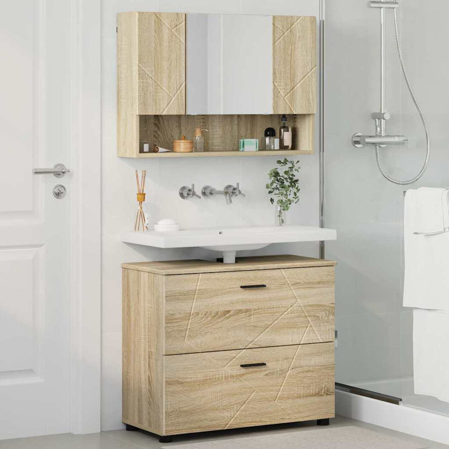 Badkamermeubelset 2 pcs Sonoma Eiken Geperst Hout en Metaal