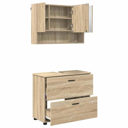 Badkamermeubelset 2 pcs Sonoma Eiken Geperst Hout en Metaal