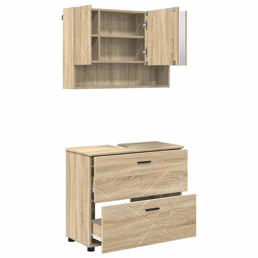 Badkamermeubelset 2 pcs Sonoma Eiken Geperst Hout en Metaal