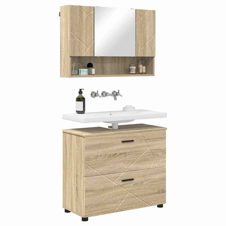Badkamermeubelset 2 pcs Sonoma Eiken Geperst Hout en Metaal