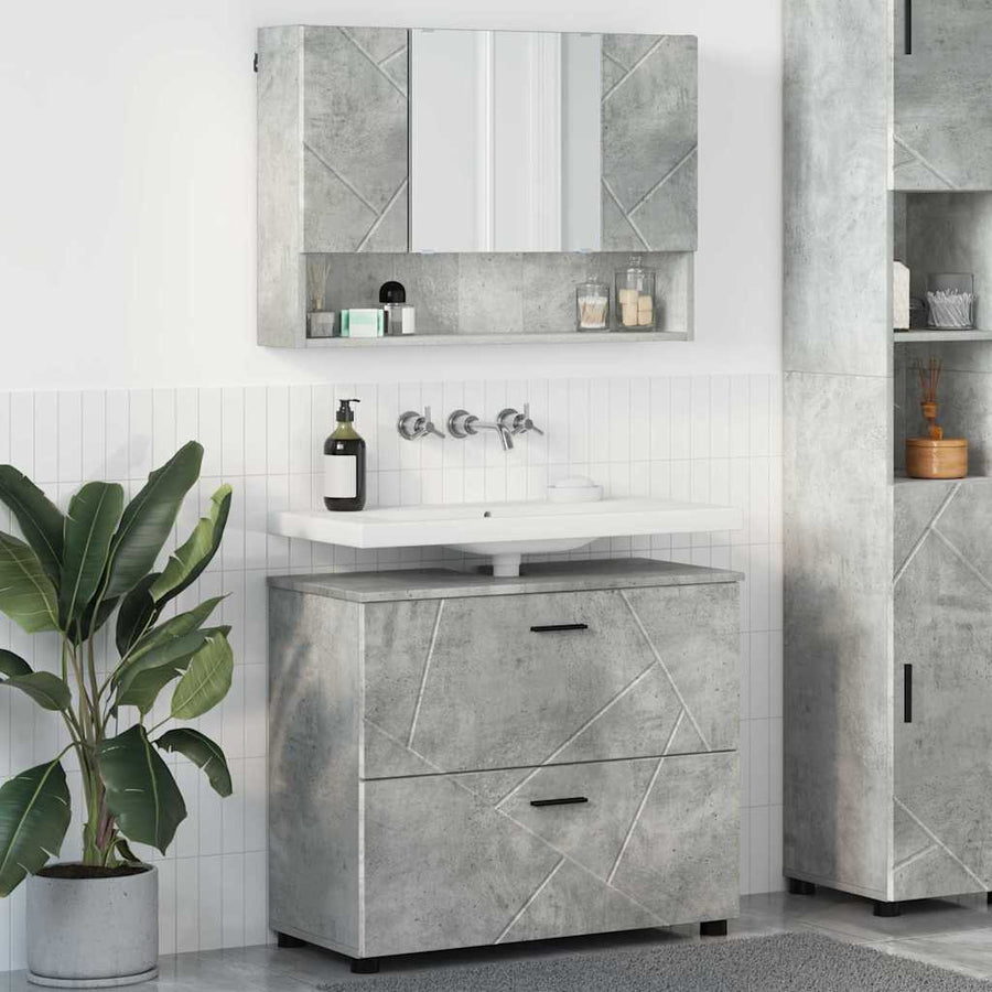 Badkamermeubelset 2 pcs Beton Grijs Geperst Hout en Metaal
