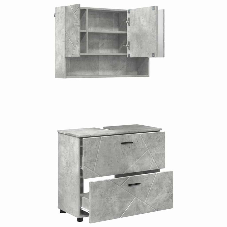 Badkamermeubelset 2 pcs Beton Grijs Geperst Hout en Metaal