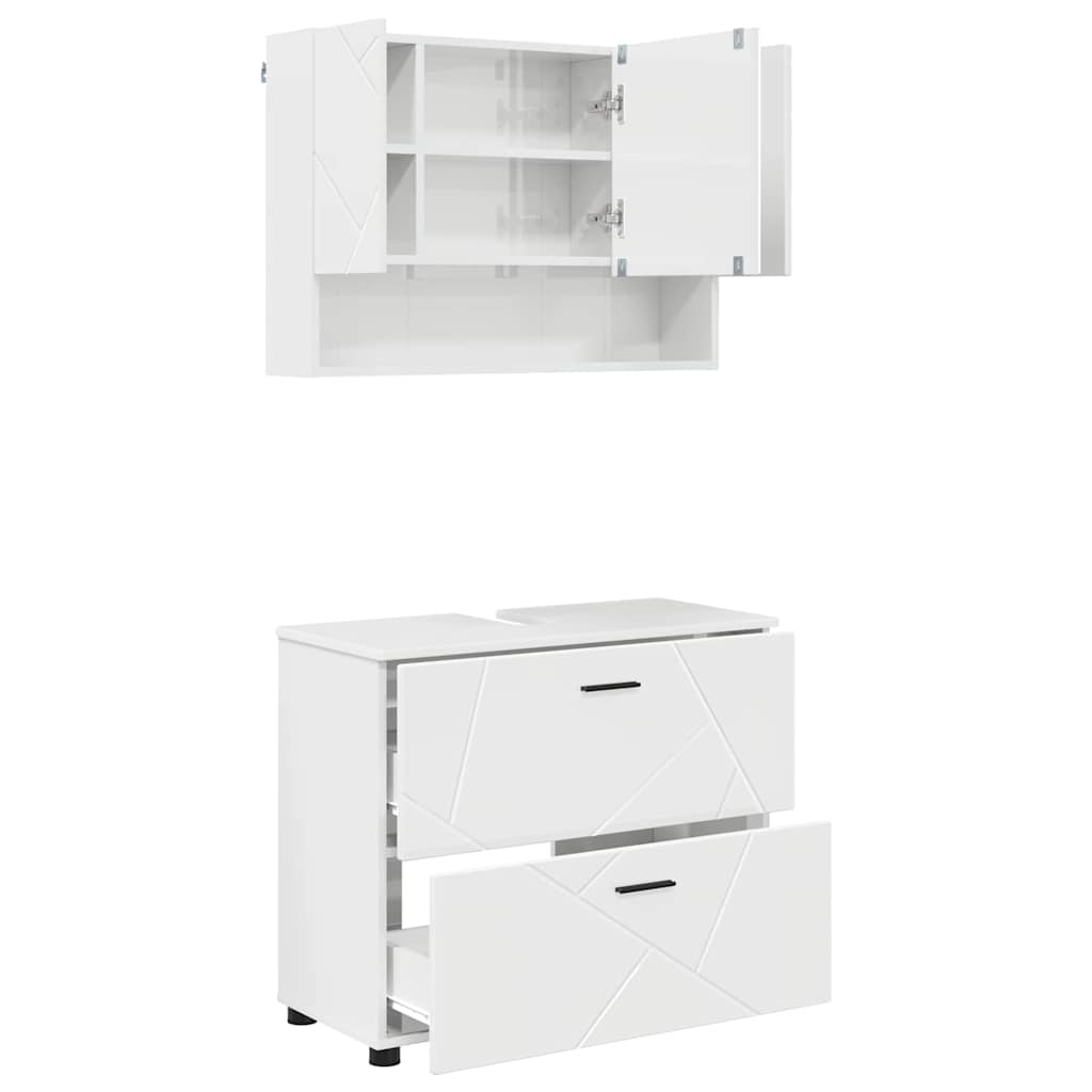 Badkamermeubelset 2 pcs Hoogglans wit Geperst Hout en Metaal