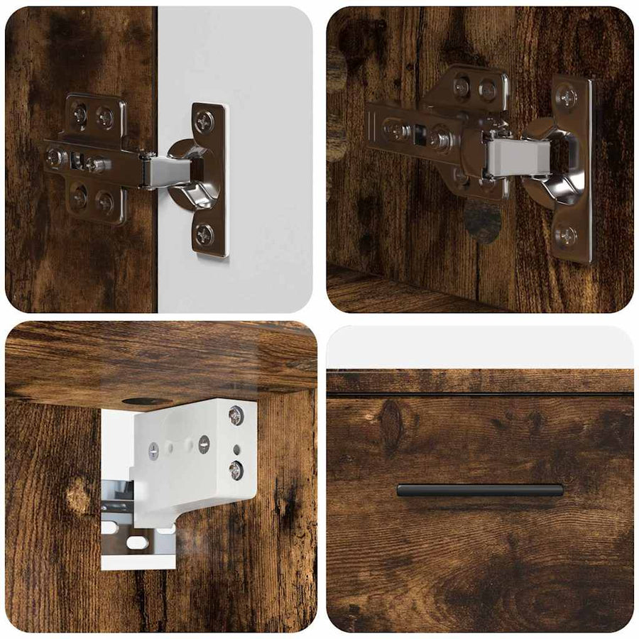 Badkamermeubelset 2 pcs Gerookt eiken Geperst Hout en Metaal