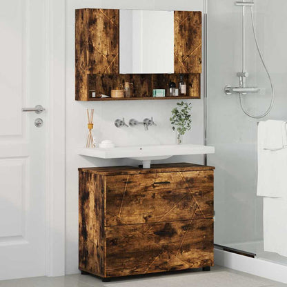 Badkamermeubelset 2 pcs Gerookt eiken Geperst Hout en Metaal