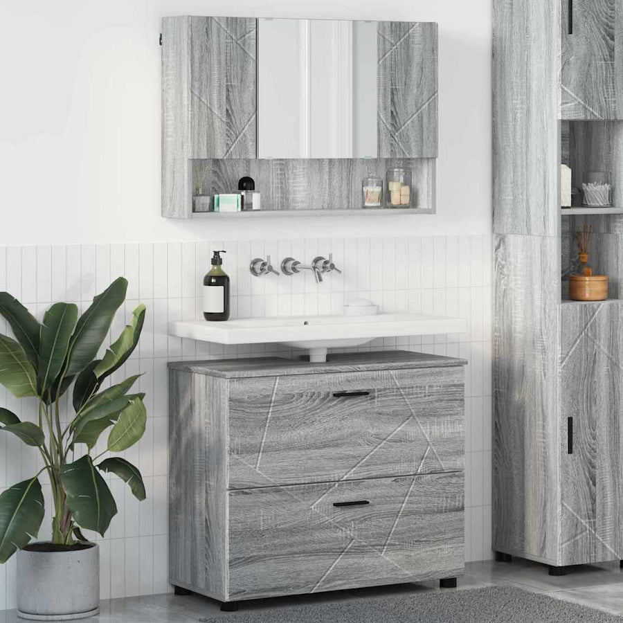 Badkamermeubelset 2 pcs Grijs Sonoma Geperst Hout en Metaal