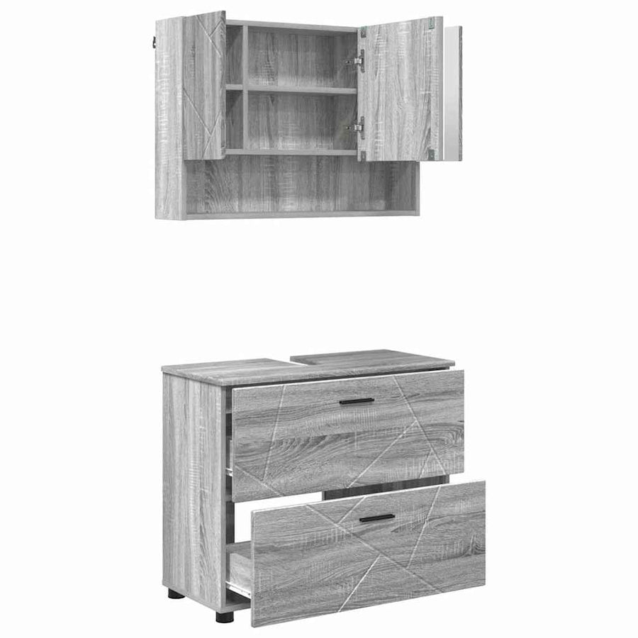 Badkamermeubelset 2 pcs Grijs Sonoma Geperst Hout en Metaal