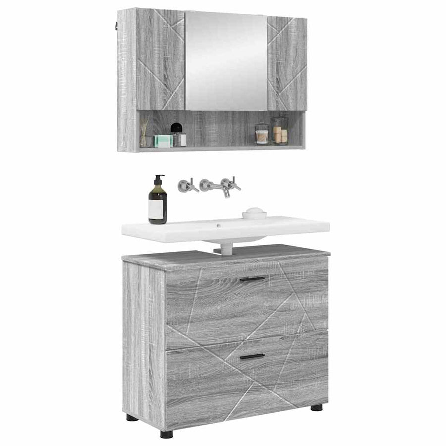 Badkamermeubelset 2 pcs Grijs Sonoma Geperst Hout en Metaal