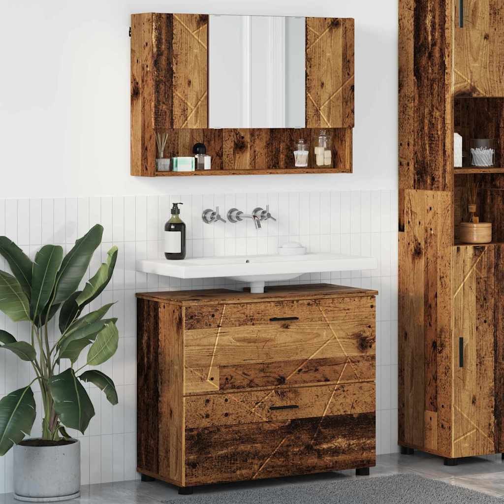 Badkamermeubelset 2 pcs Oud Hout Geperst Hout en Metaal