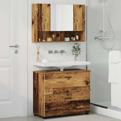 Badkamermeubelset 2 pcs Oud Hout Geperst Hout en Metaal
