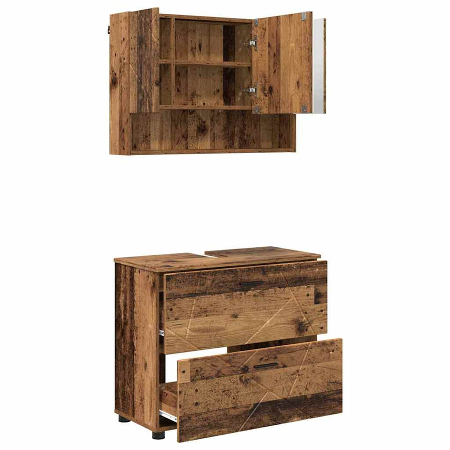 Badkamermeubelset 2 pcs Oud Hout Geperst Hout en Metaal