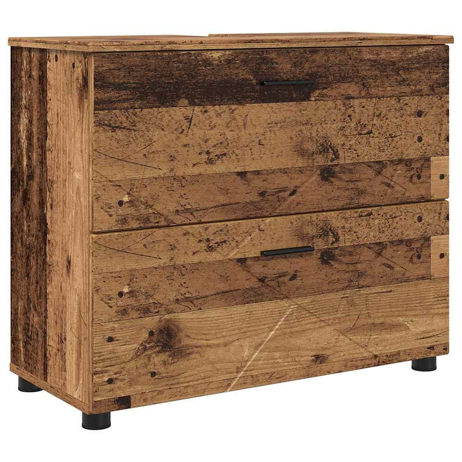 Badkamermeubelset 2 pcs Oud Hout Geperst Hout en Metaal