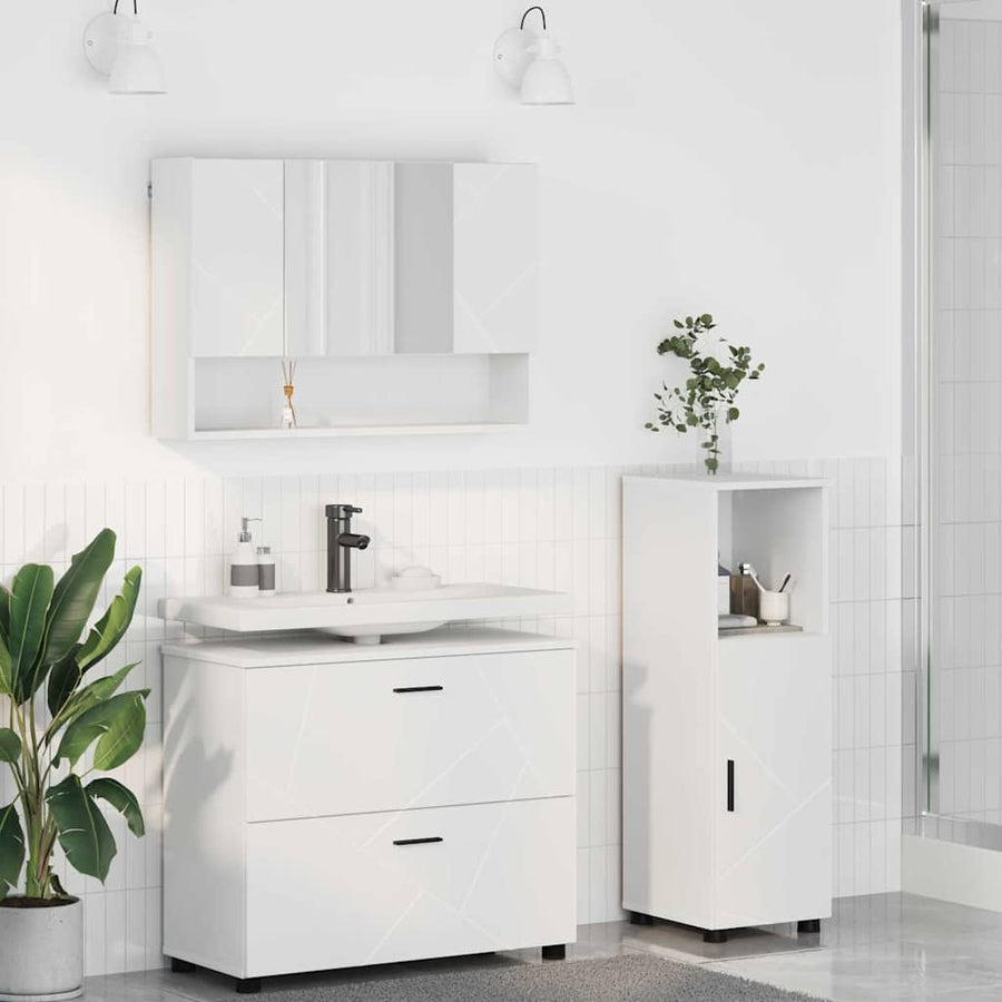 Badkamermeubelset met lade 3 pcs Wit Bewerkt hout en metaal