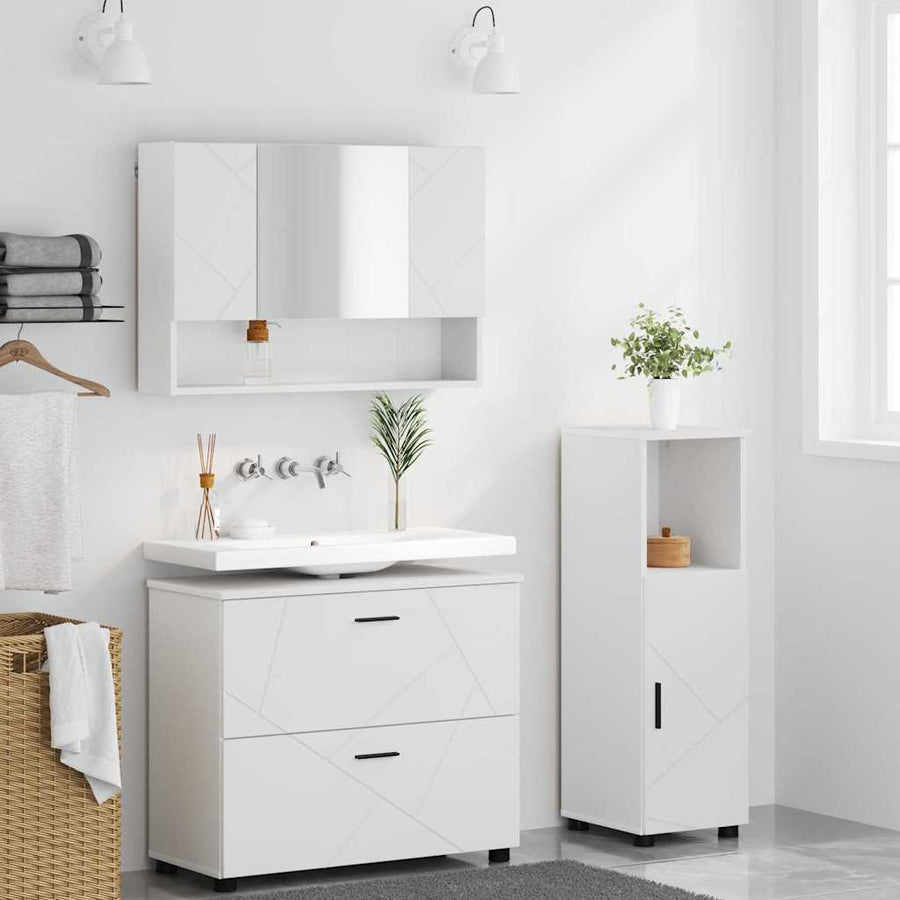 Badkamermeubelset met lade 3 pcs Wit Bewerkt hout en metaal