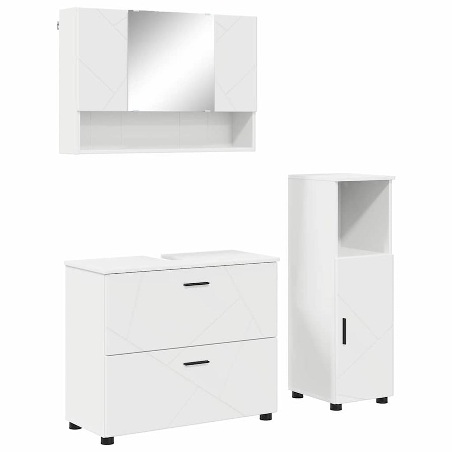 Badkamermeubelset met lade 3 pcs Wit Bewerkt hout en metaal
