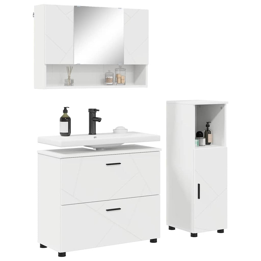 Badkamermeubelset met lade 3 pcs Wit Bewerkt hout en metaal
