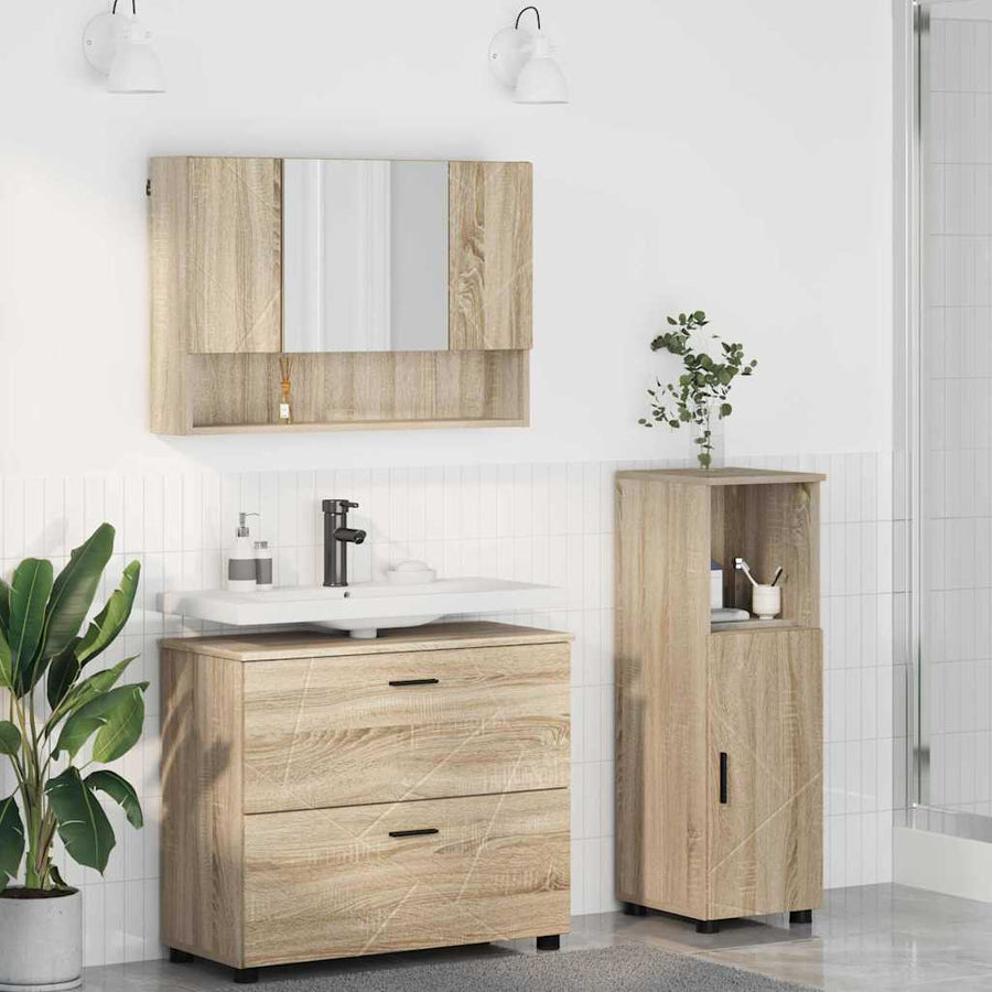 Badkamermeubelset 3 pcs Sonoma Eiken Bewerkt hout en metaal