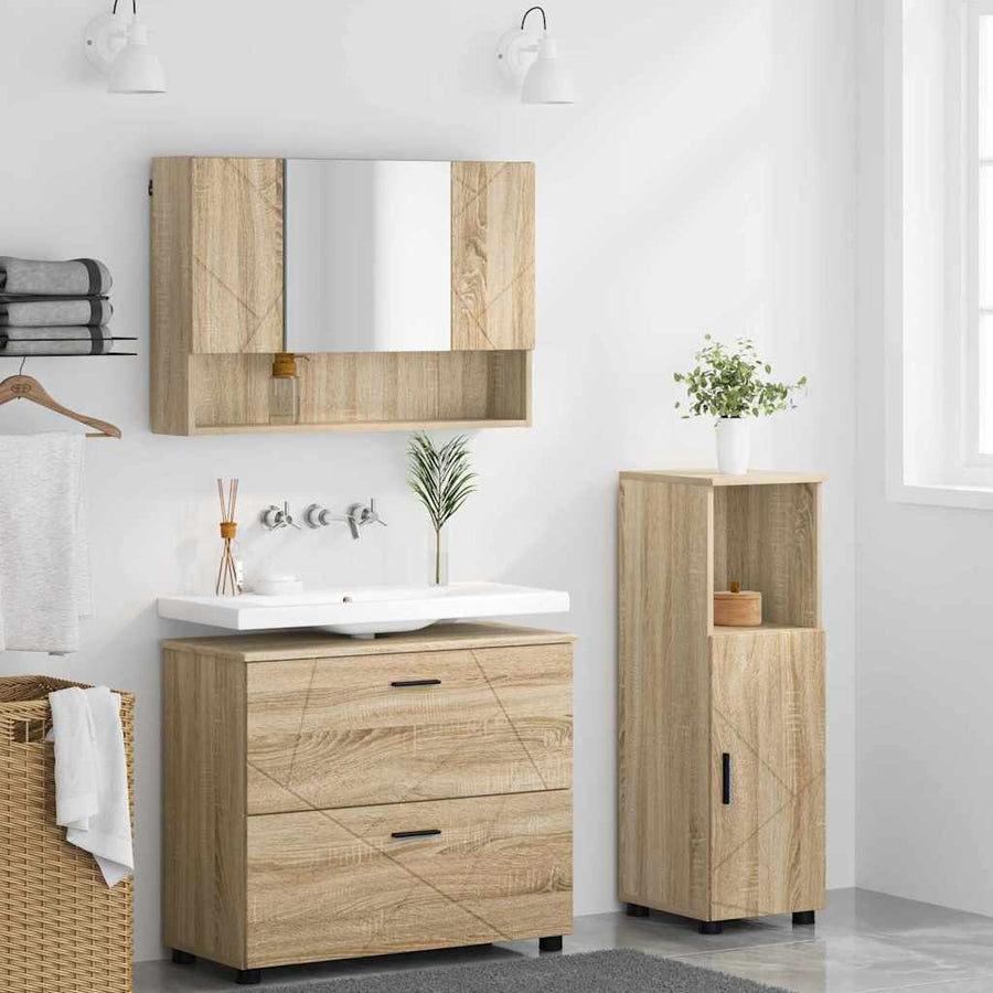 Badkamermeubelset 3 pcs Sonoma Eiken Bewerkt hout en metaal