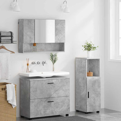 Badkamermeubelset 3 pcs Beton Grijs Bewerkt hout en metaal