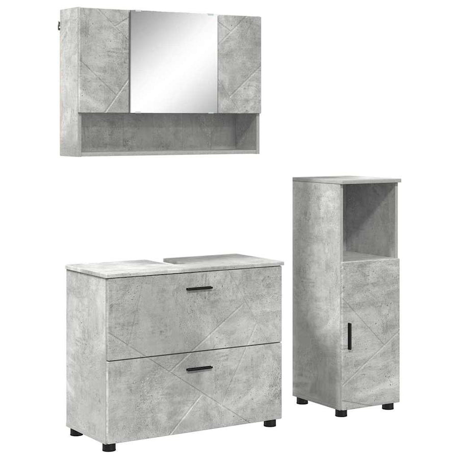 Badkamermeubelset 3 pcs Beton Grijs Bewerkt hout en metaal
