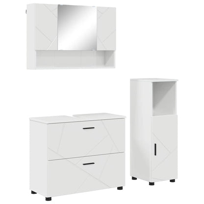 Badkamermeubelset 3 pcs Hoogglans wit Bewerkt hout en metaal