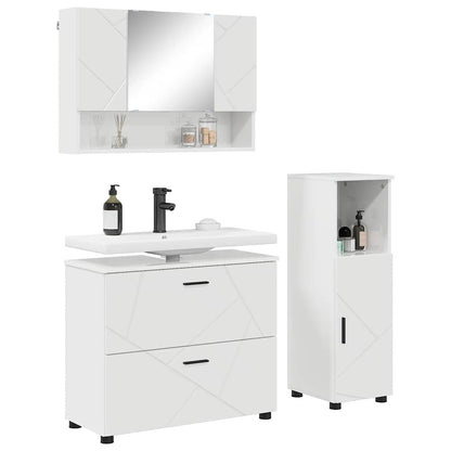 Badkamermeubelset 3 pcs Hoogglans wit Bewerkt hout en metaal