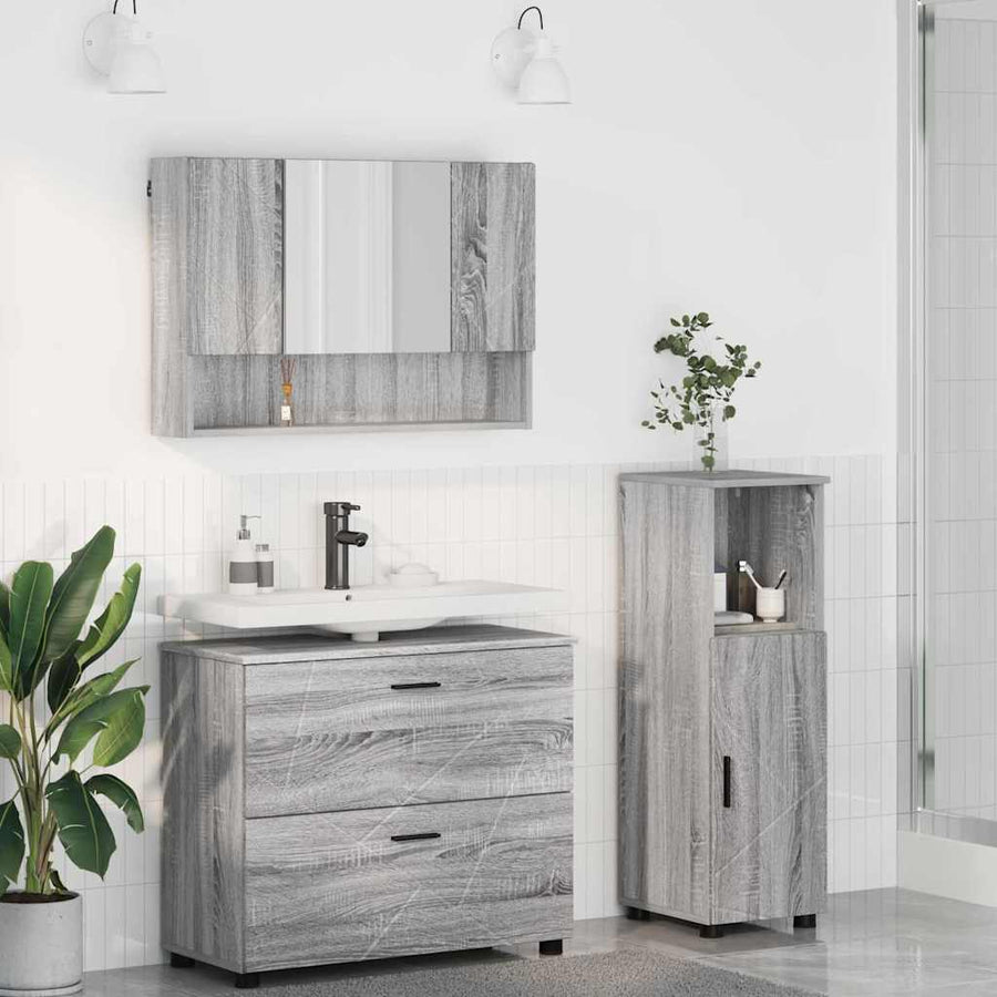 Badkamermeubelset 3 pcs Grijs Sonoma Bewerkt hout en metaal