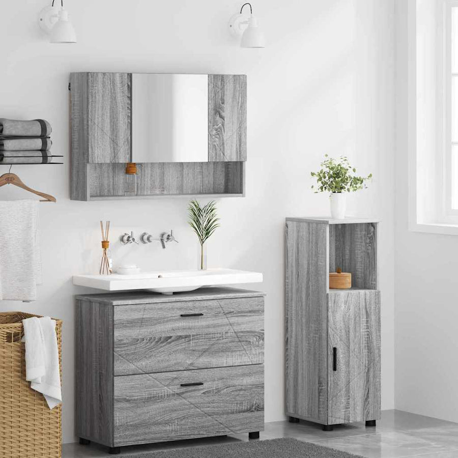 Badkamermeubelset 3 pcs Grijs Sonoma Bewerkt hout en metaal