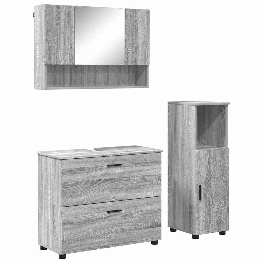Badkamermeubelset 3 pcs Grijs Sonoma Bewerkt hout en metaal