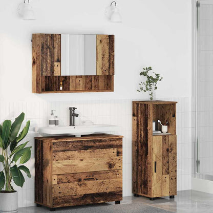 Badkamermeubelset 3 pcs Oud Hout Bewerkt hout en metaal