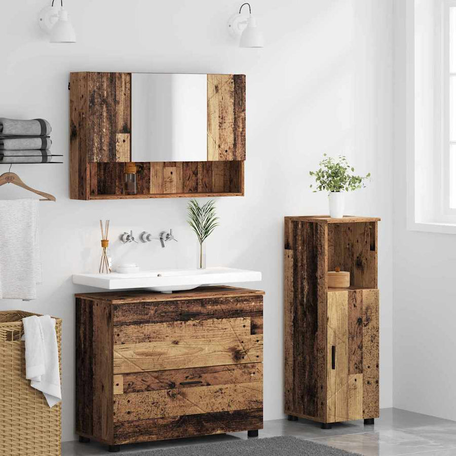 Badkamermeubelset 3 pcs Oud Hout Bewerkt hout en metaal