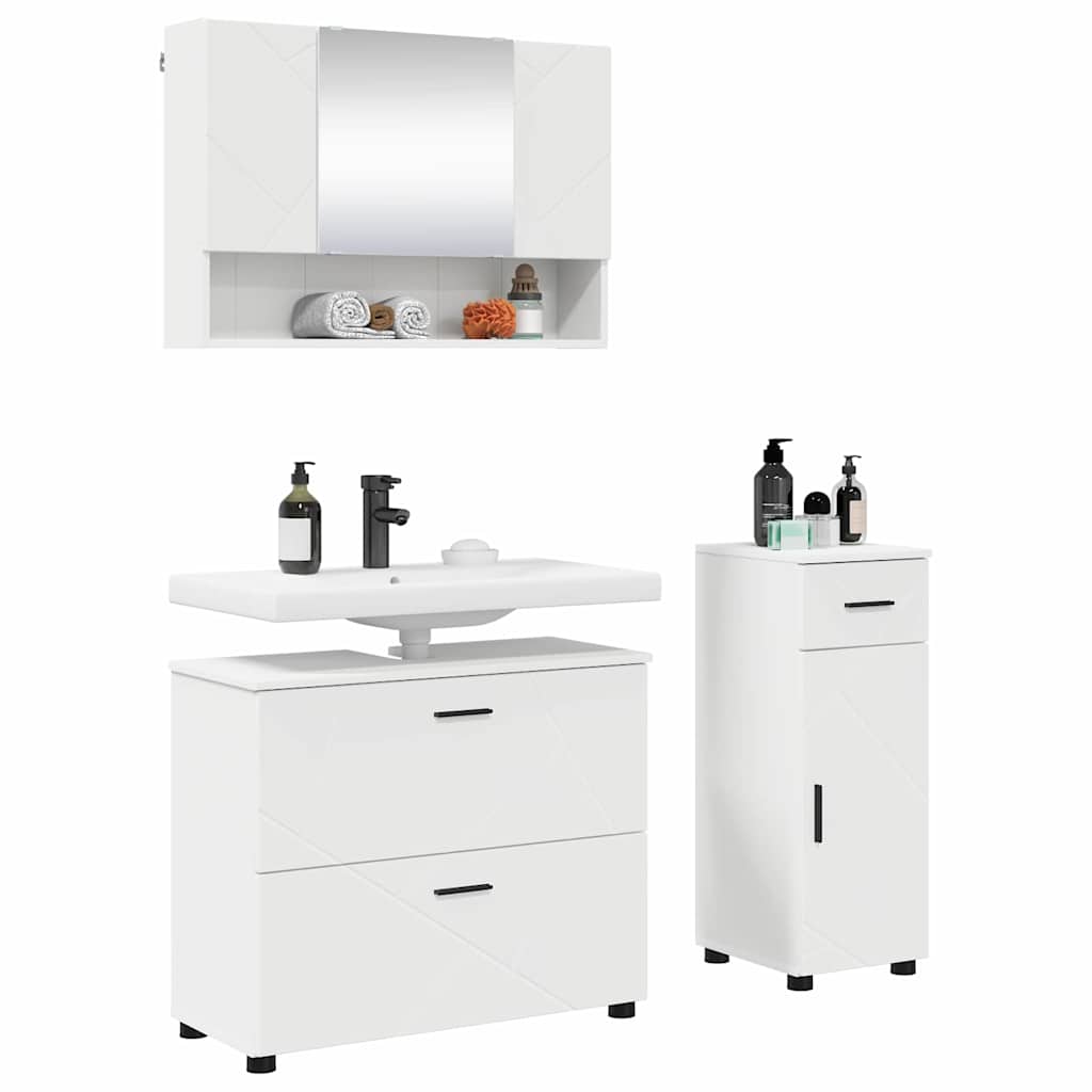 Badkamermeubelset 3 pcs Wit 76,5 x 35 x 64 cm Bewerkt hout