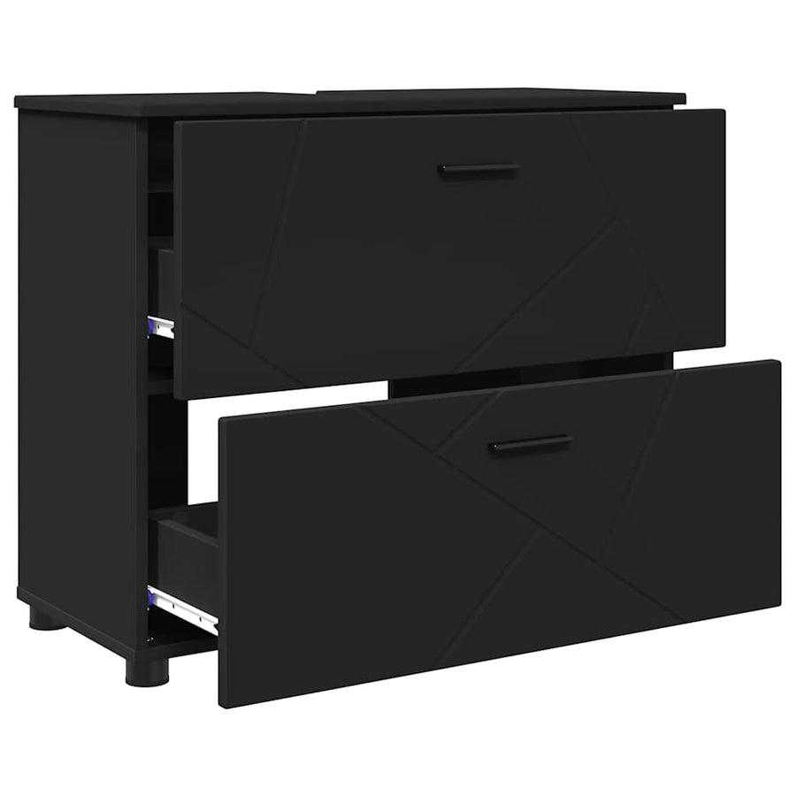 Badkamermeubelset met lade 3 pcs Zwart Geperst Hout en Metaal