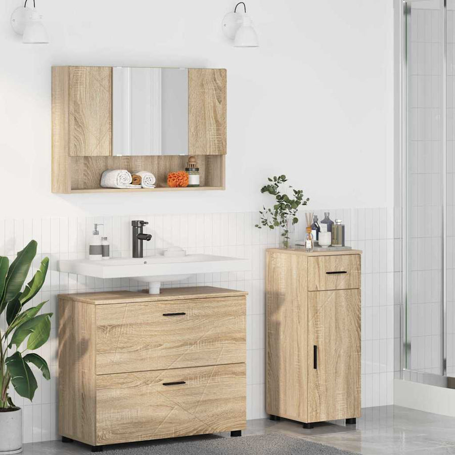 Badkamermeubelset 3 pcs Sonoma Eiken Geperst Hout en Metaal