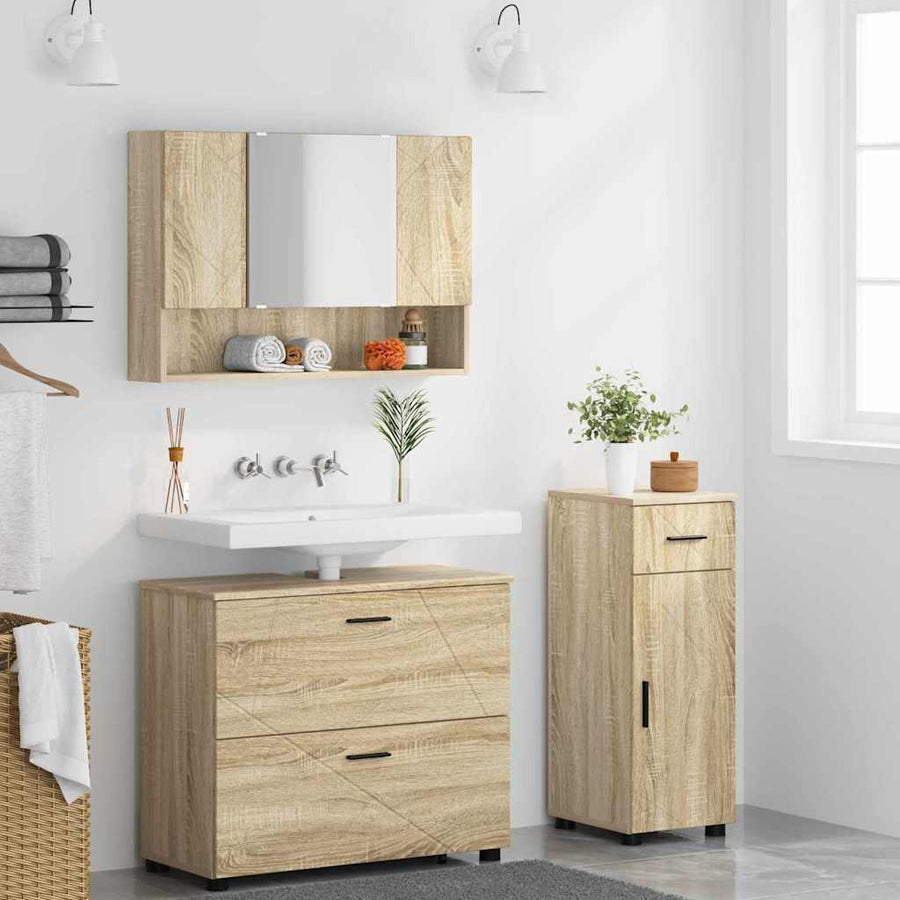 Badkamermeubelset 3 pcs Sonoma Eiken Geperst Hout en Metaal