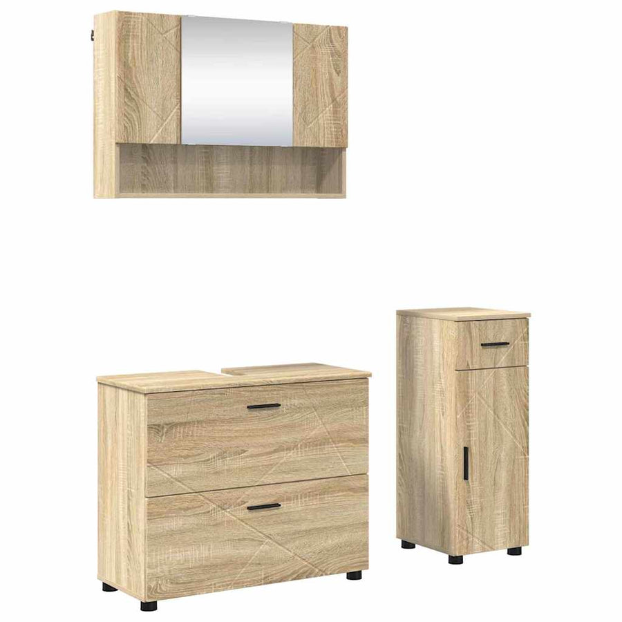 Badkamermeubelset 3 pcs Sonoma Eiken Geperst Hout en Metaal