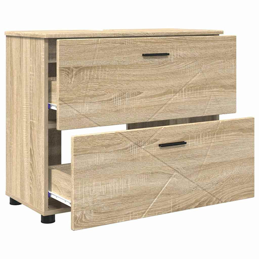Badkamermeubelset 3 pcs Sonoma Eiken Geperst Hout en Metaal