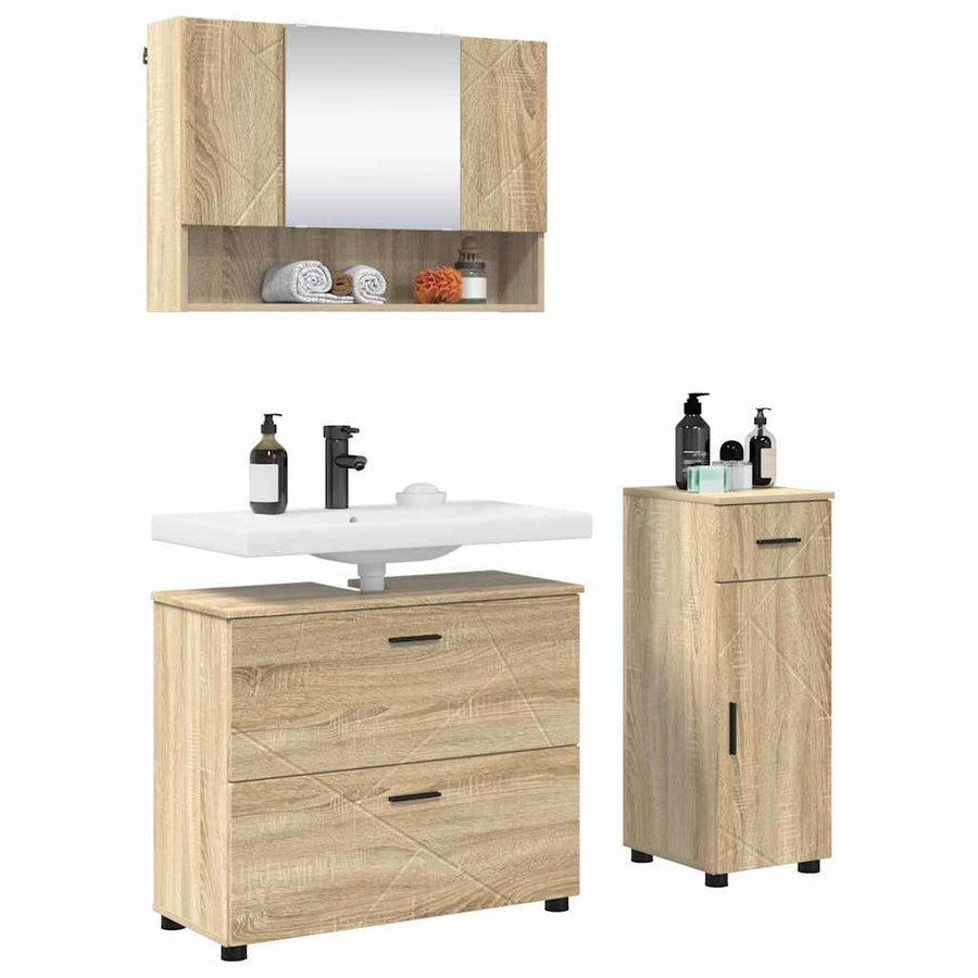 Badkamermeubelset 3 pcs Sonoma Eiken Geperst Hout en Metaal